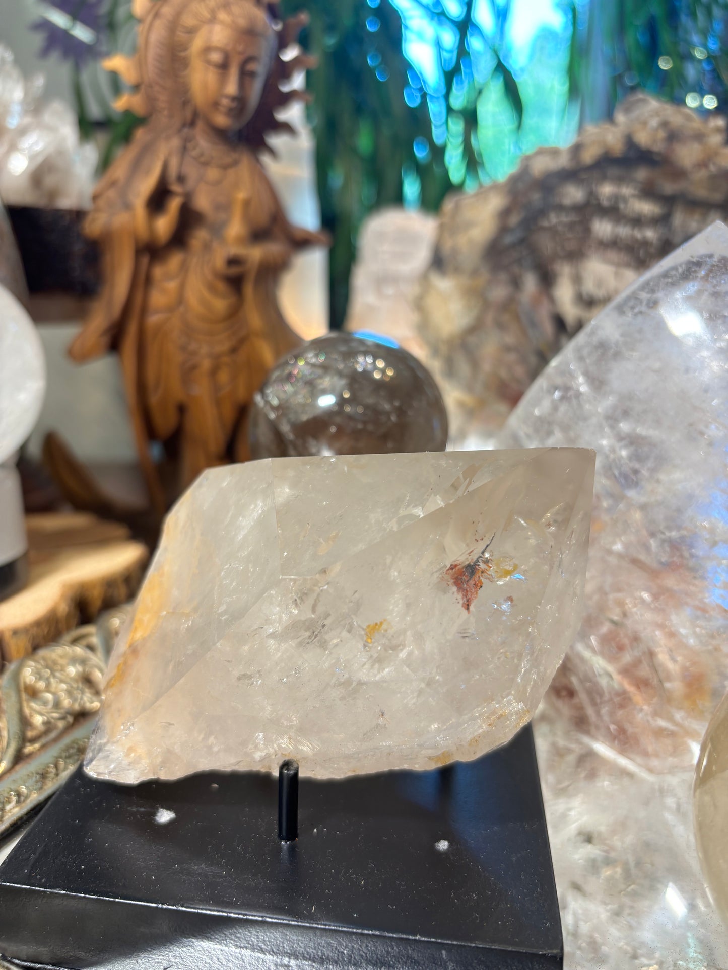 Smokey Quartz Point with Golden Healer and Fire Quartz inclusions - Brazil
