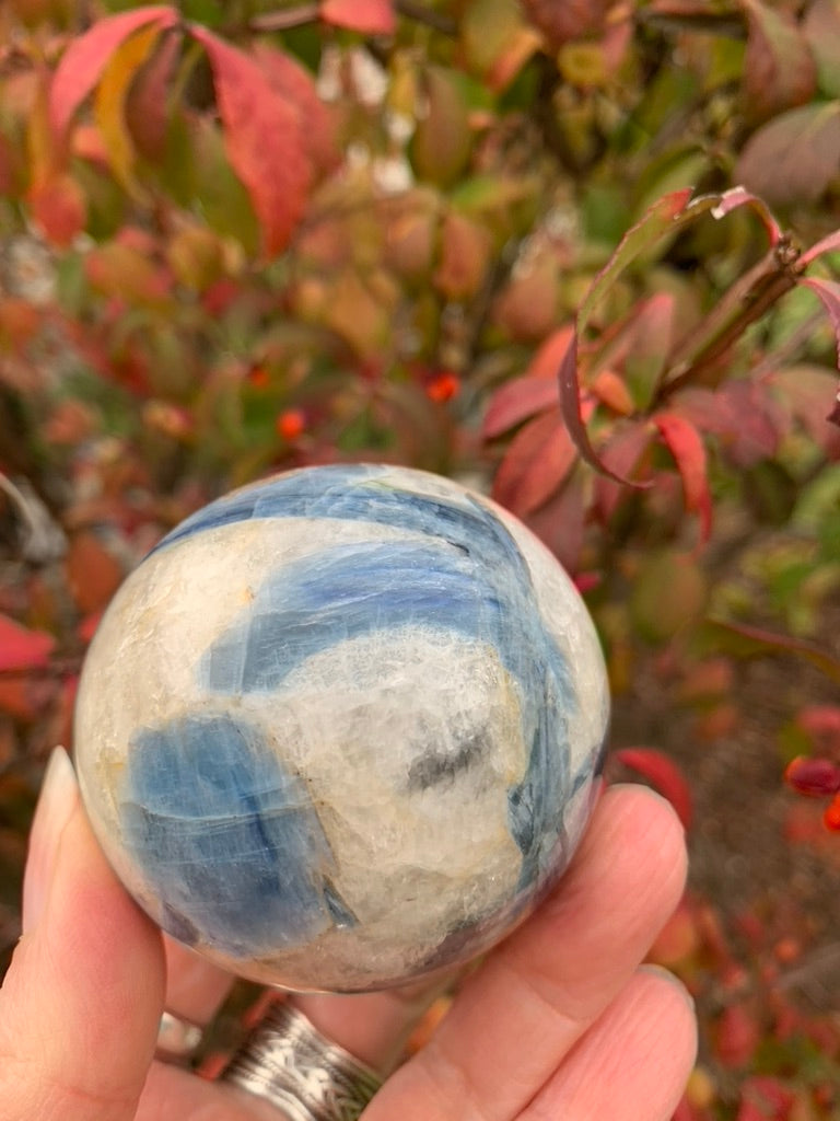 Blue and Green Kyanite with Quartz Sphere - India