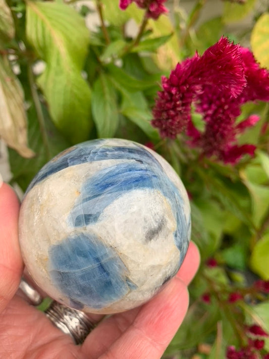 Blue and Green Kyanite with Quartz Sphere - India