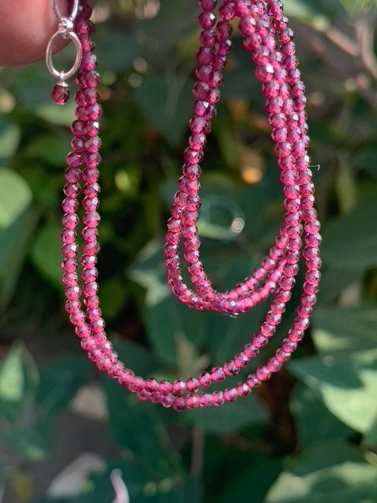 Rhodolite Garnet Faceted Gemstone Necklace - 925 Sterling Silver clasp