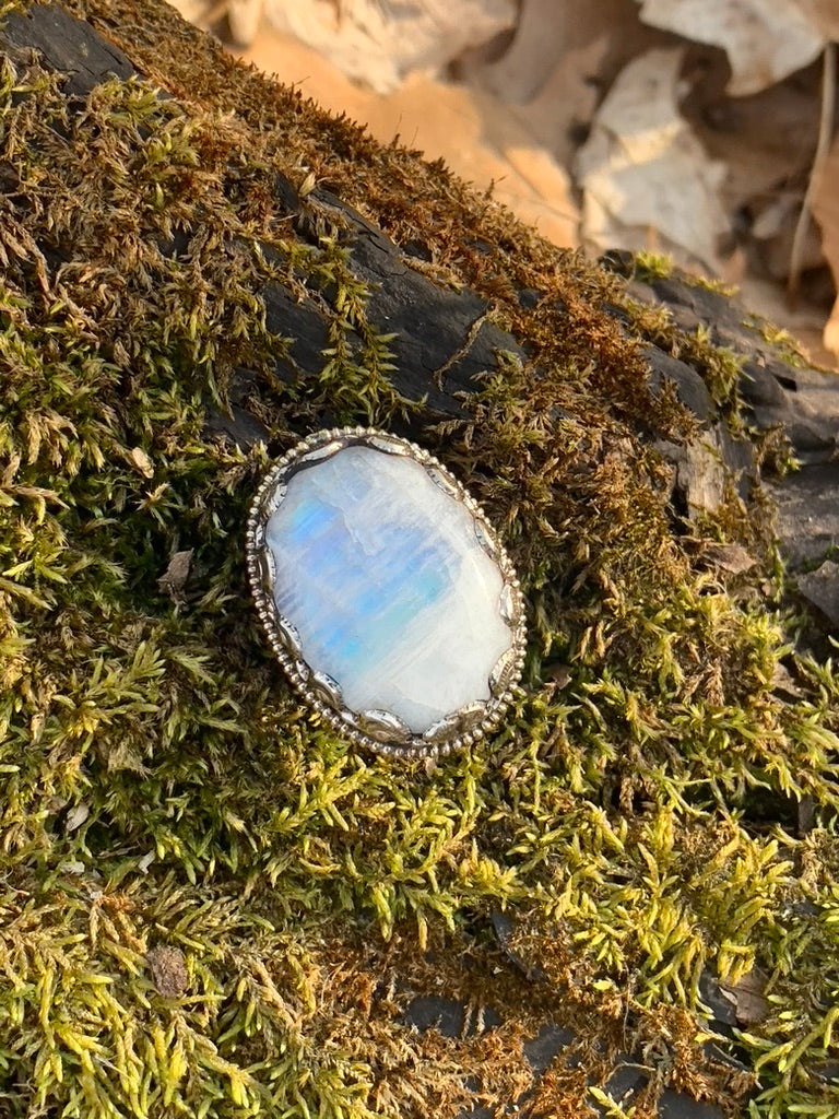 Rainbow Moonstone ring - Tibetan Silver