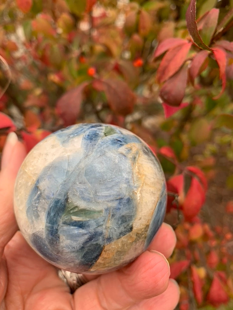 Blue and Green Kyanite with Quartz Sphere - India