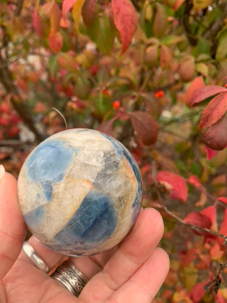 Blue and Green Kyanite with Quartz Sphere - India