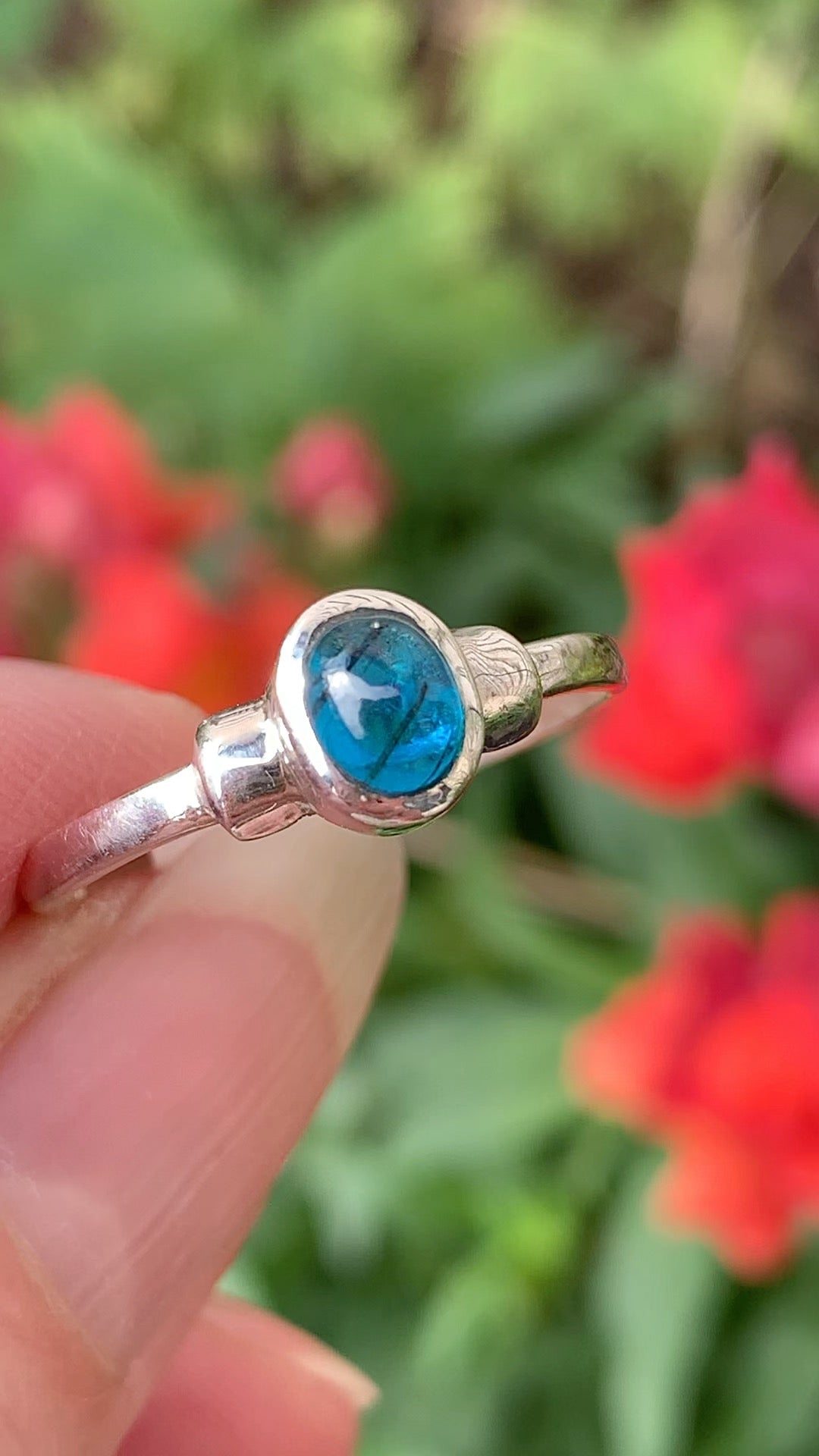 Blue Apatite Ring with Rutile size 9.5