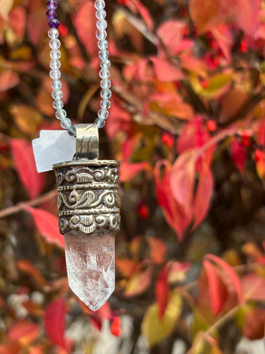 Clear Quartz pendant - Tibetan Silver