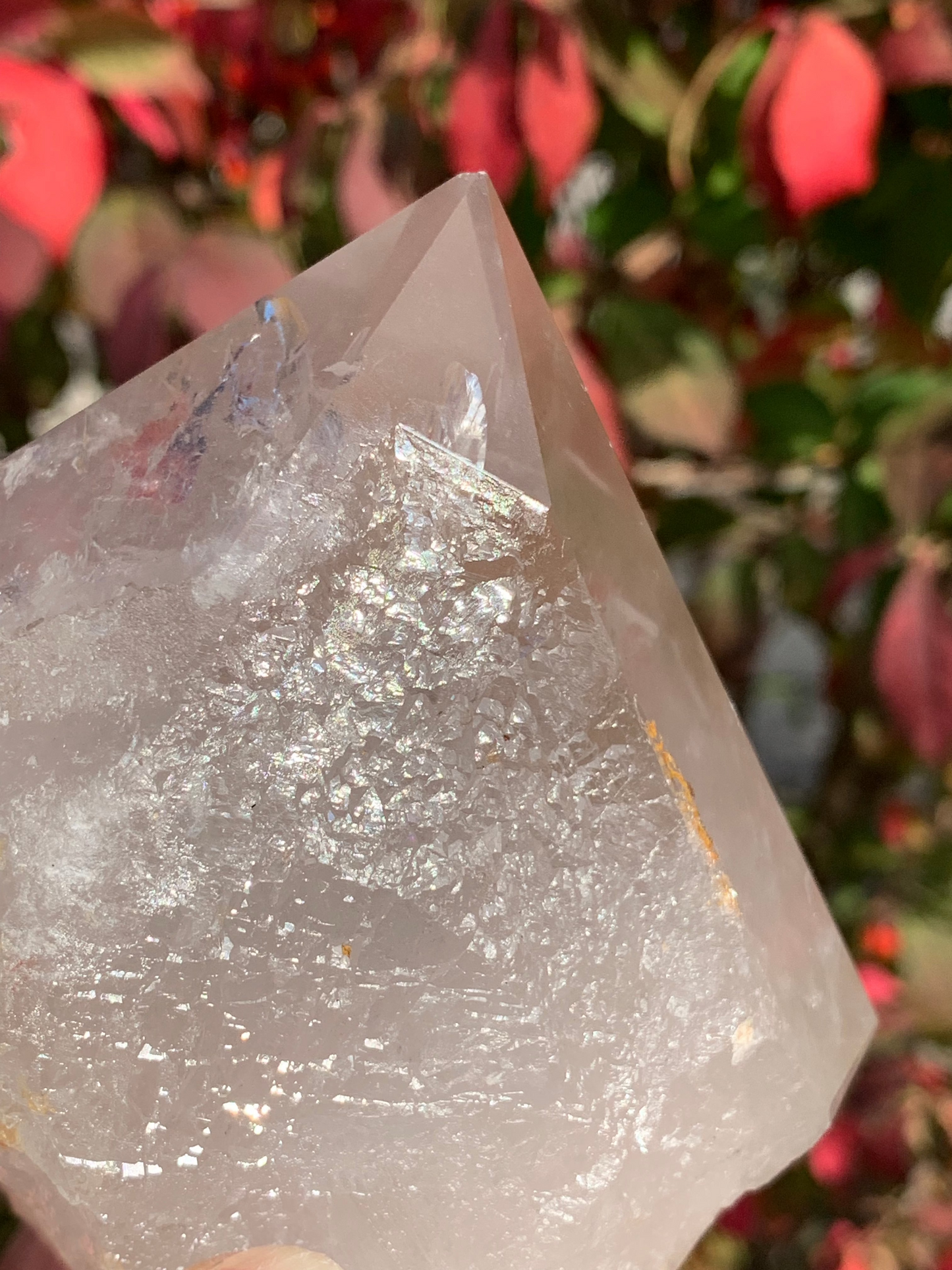 Smokey  Quartz Point with Golden Healer and Fire Quartz inclusions - Brazil