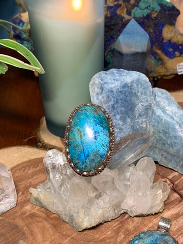 Chrysocolla ring - Tibetan Silver