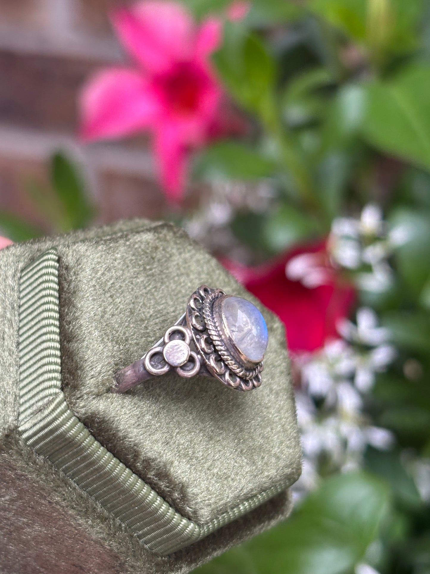 Rainbow Moonstone Ring size 8 - Nepal