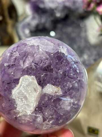Amethyst Sphere with Banding and Sugar Druzy Calcite | Brazil