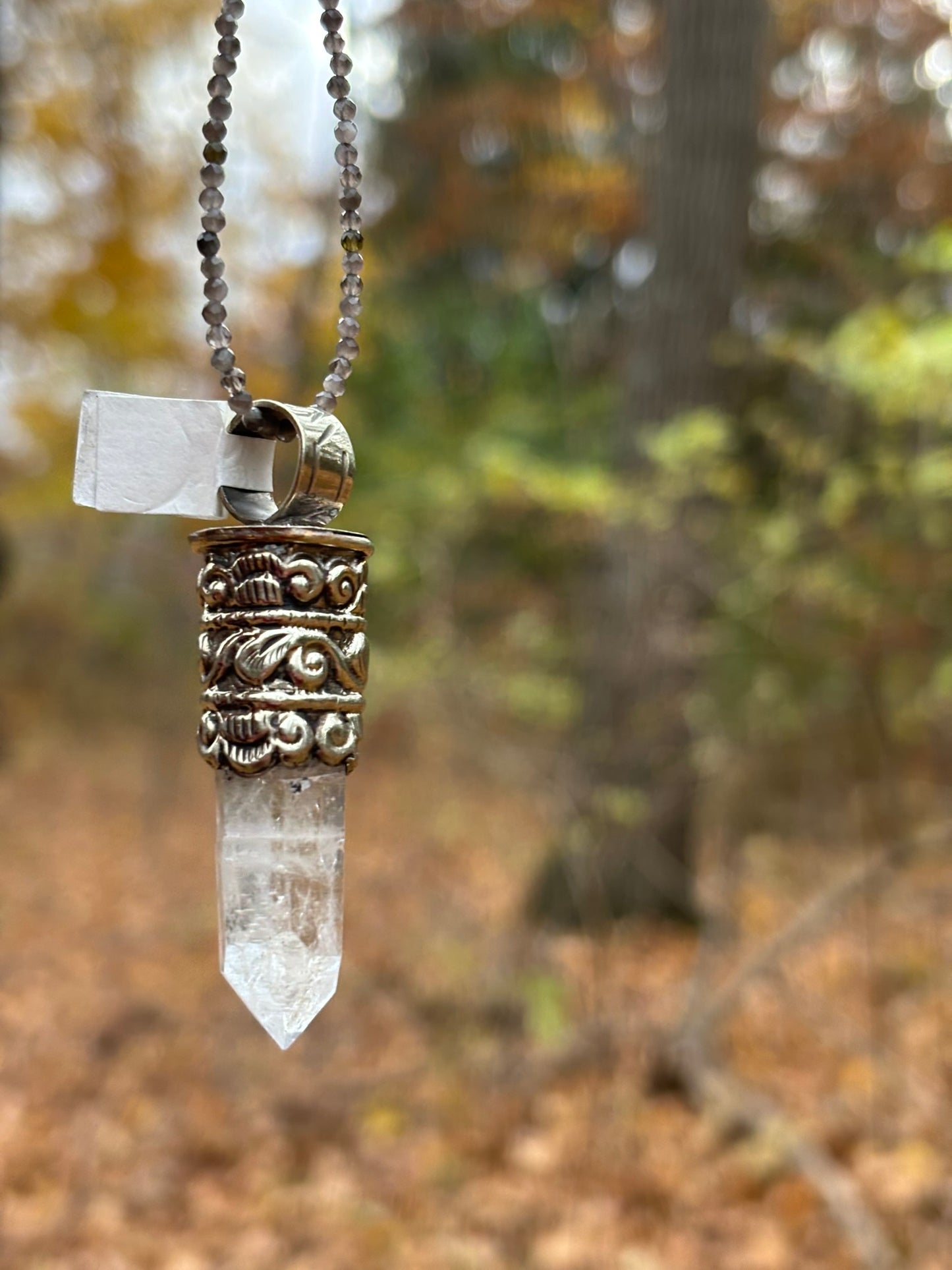 Clear Quartz pendant - Tibetan Silver