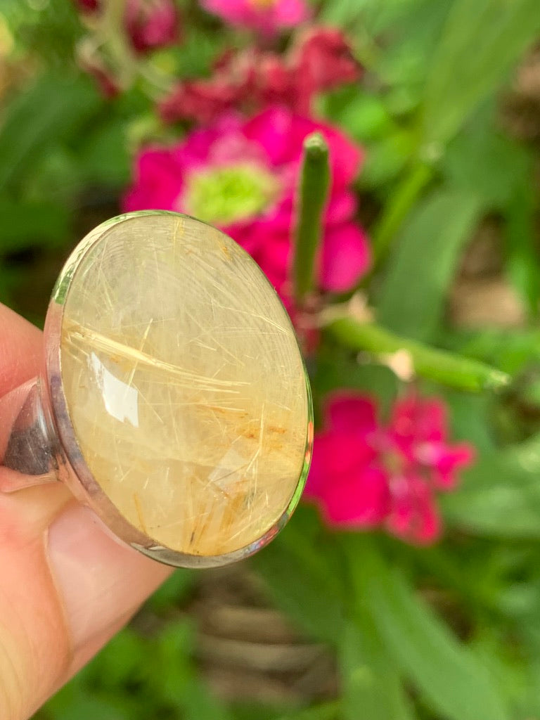 Gold Rutile in Quartz Ring size 10