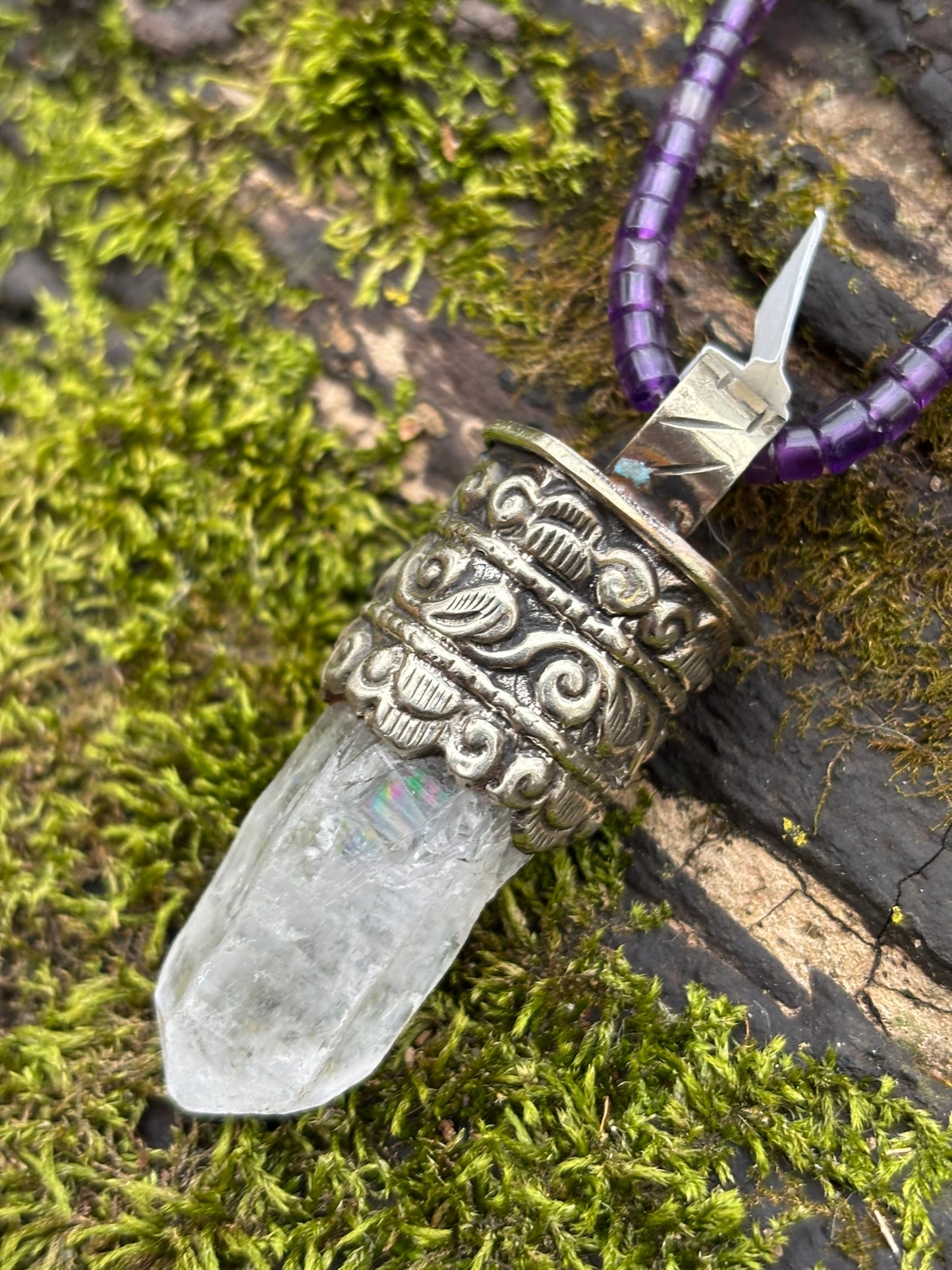 Clear Quartz pendant - Tibetan Silver