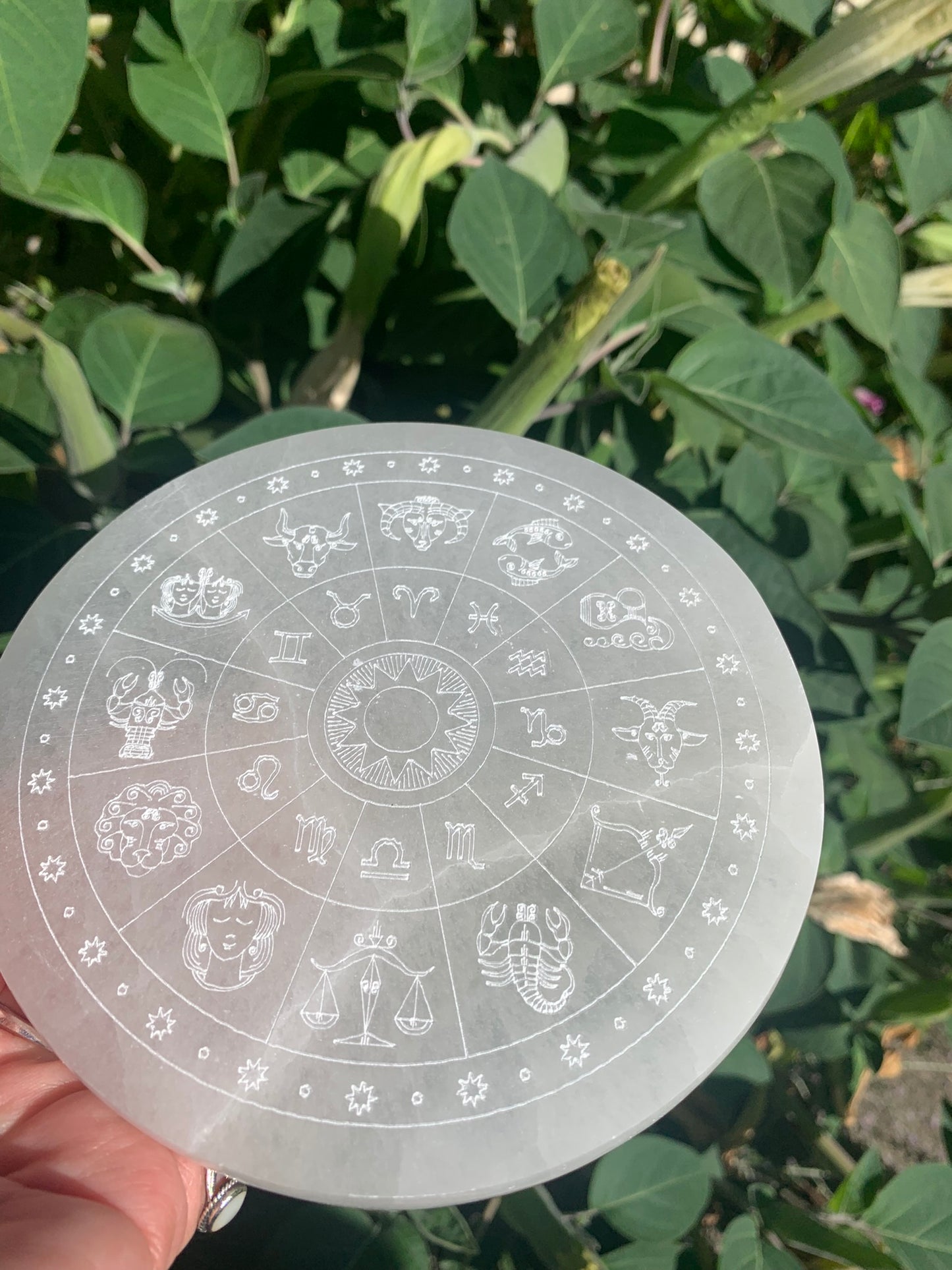 Selenite Zodiac Wheel LARGE | Charging Plate - Grid