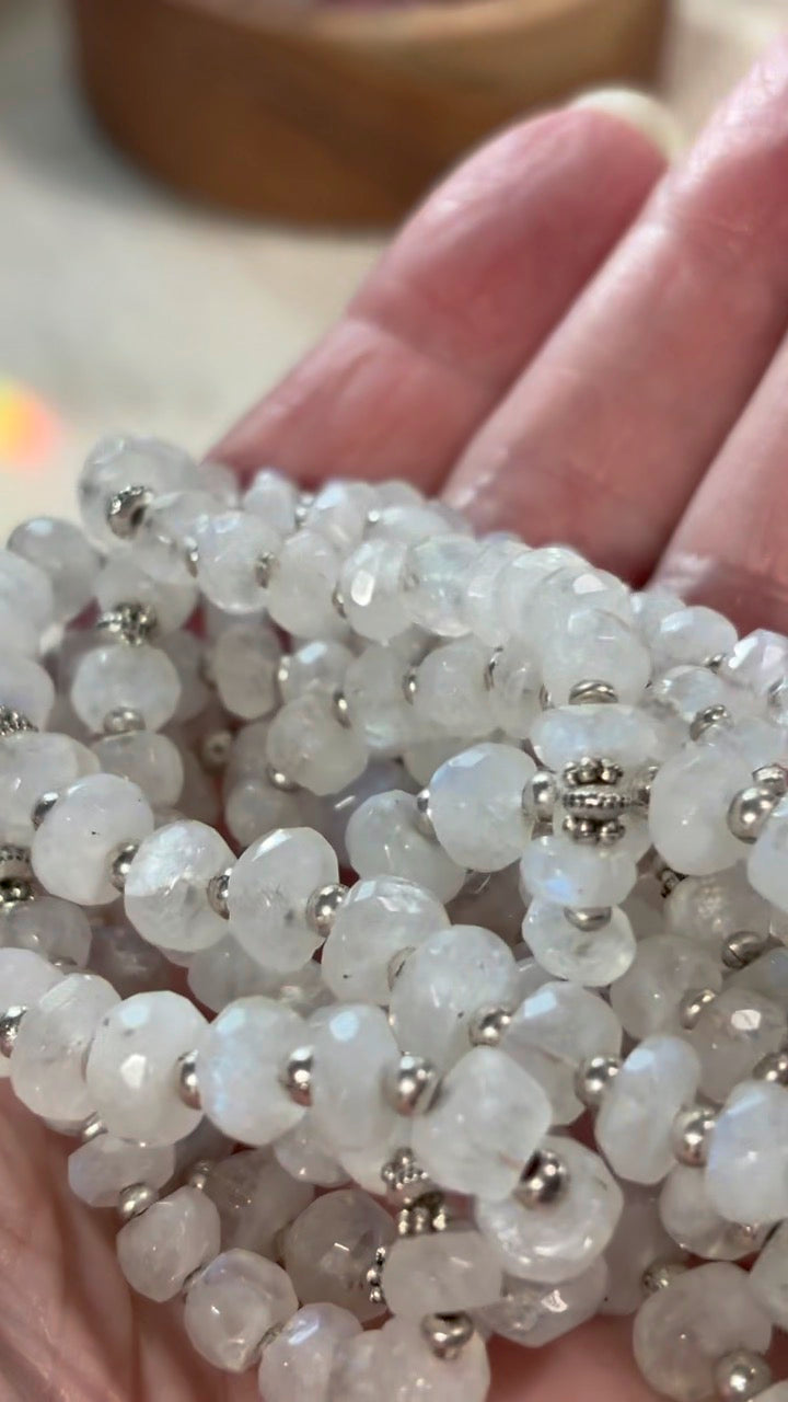 Rainbow Moonstone beaded necklace - Tibetan Silver