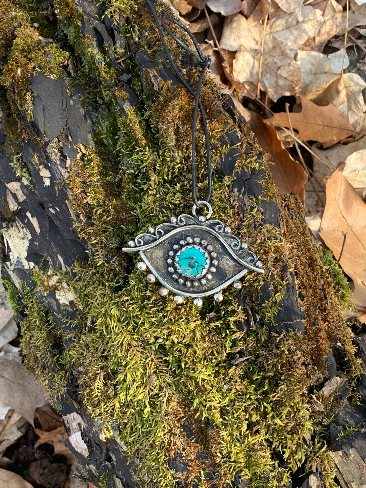 Turquoise Evil Eye pendant - Tibetan Silver