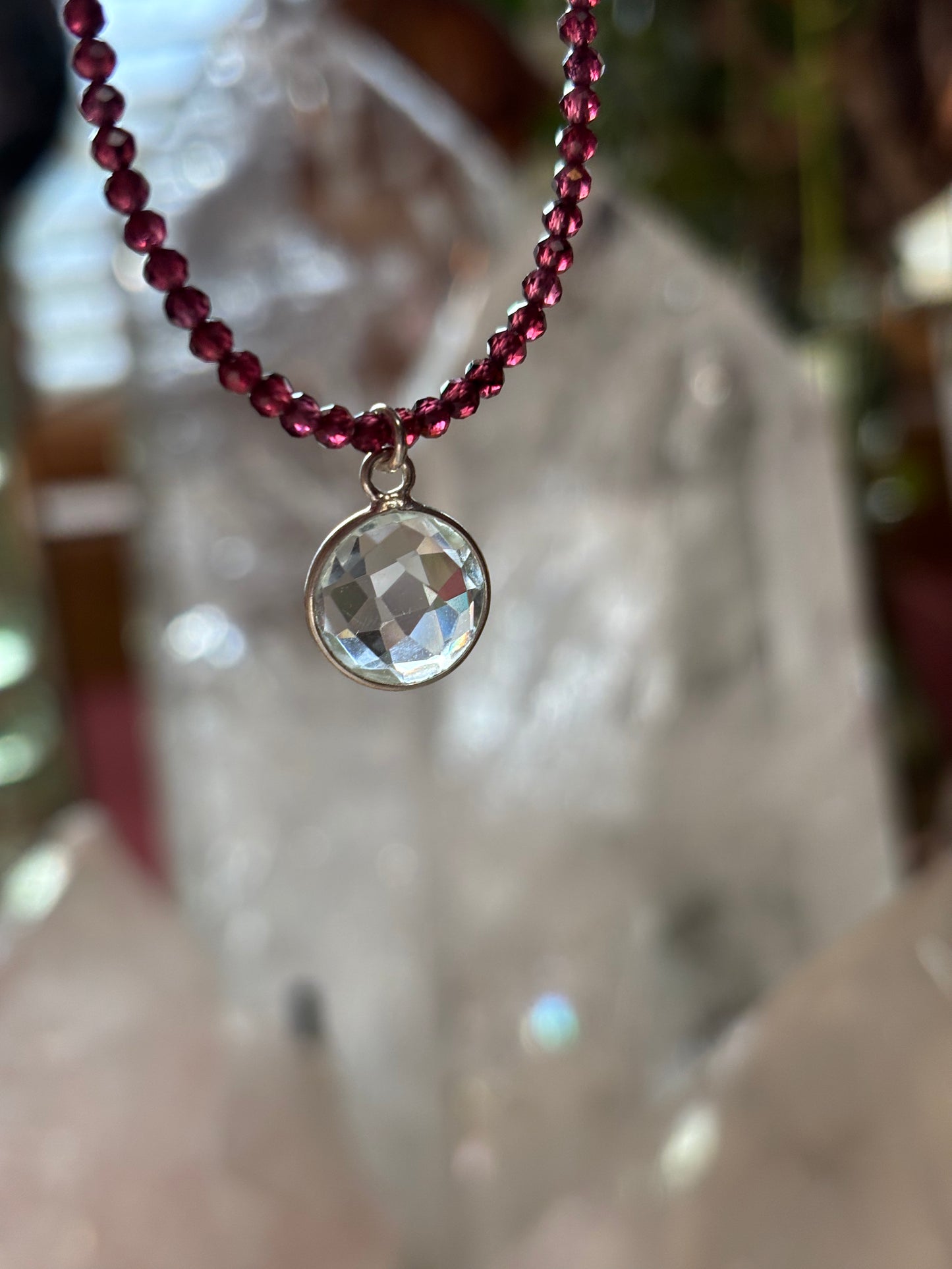 Sacred Flame - Rhodolite Garnet and Faceted Lemurian Quartz