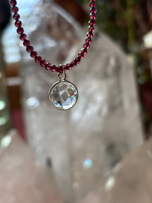 Sacred Flame - Rhodolite Garnet and Faceted Lemurian Quartz