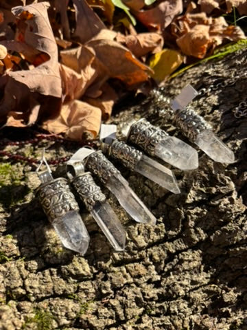 Clear Quartz pendant - Tibetan Silver