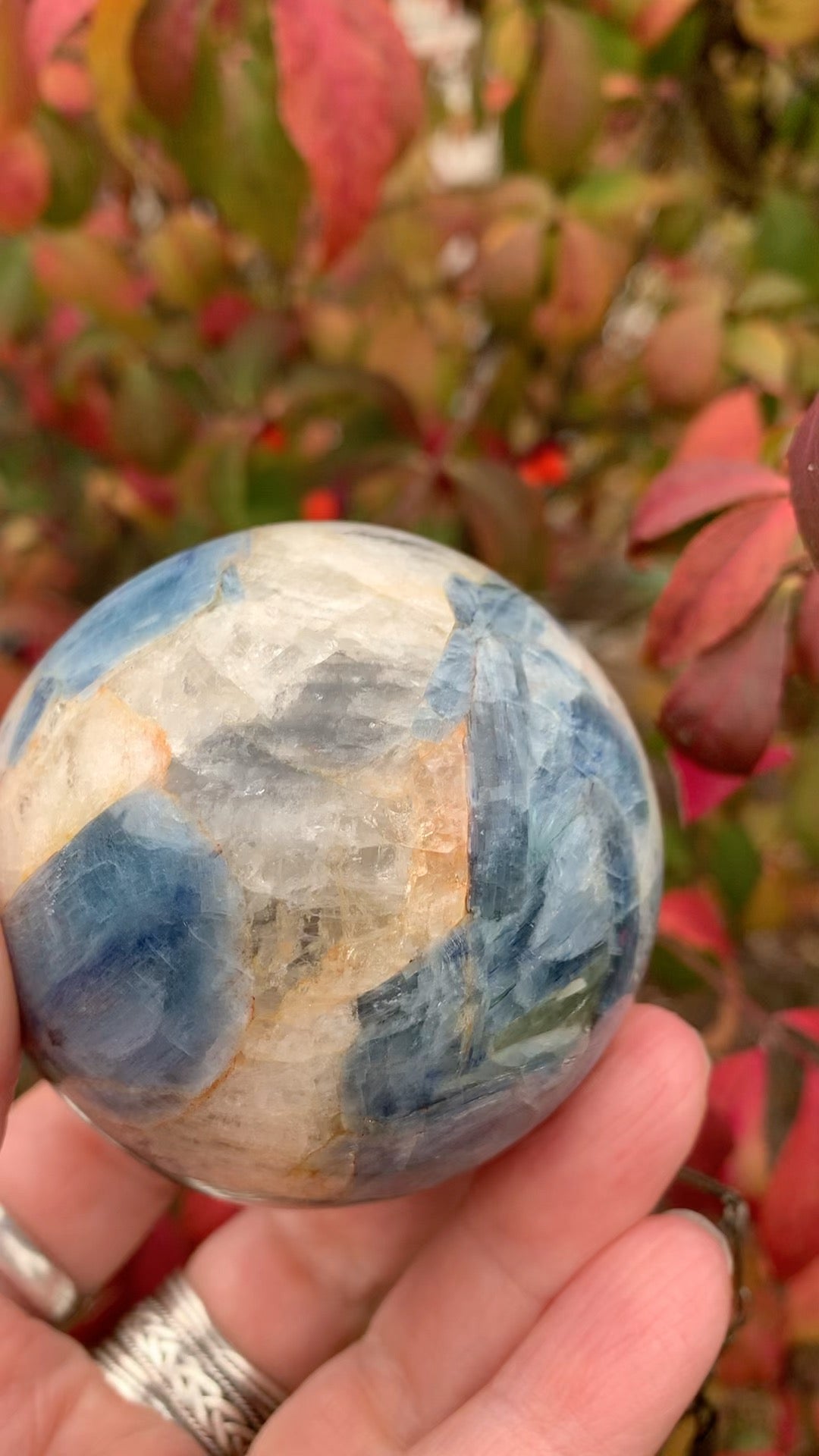 Blue and Green Kyanite with Quartz Sphere - India