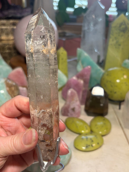 Smokey Quartz with inclusions - Point on stand - Brazil