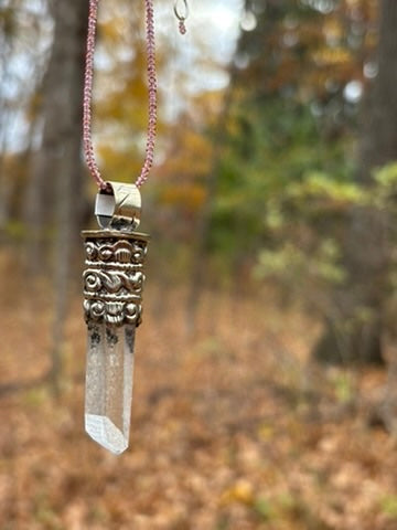 Clear Quartz pendant - Tibetan Silver