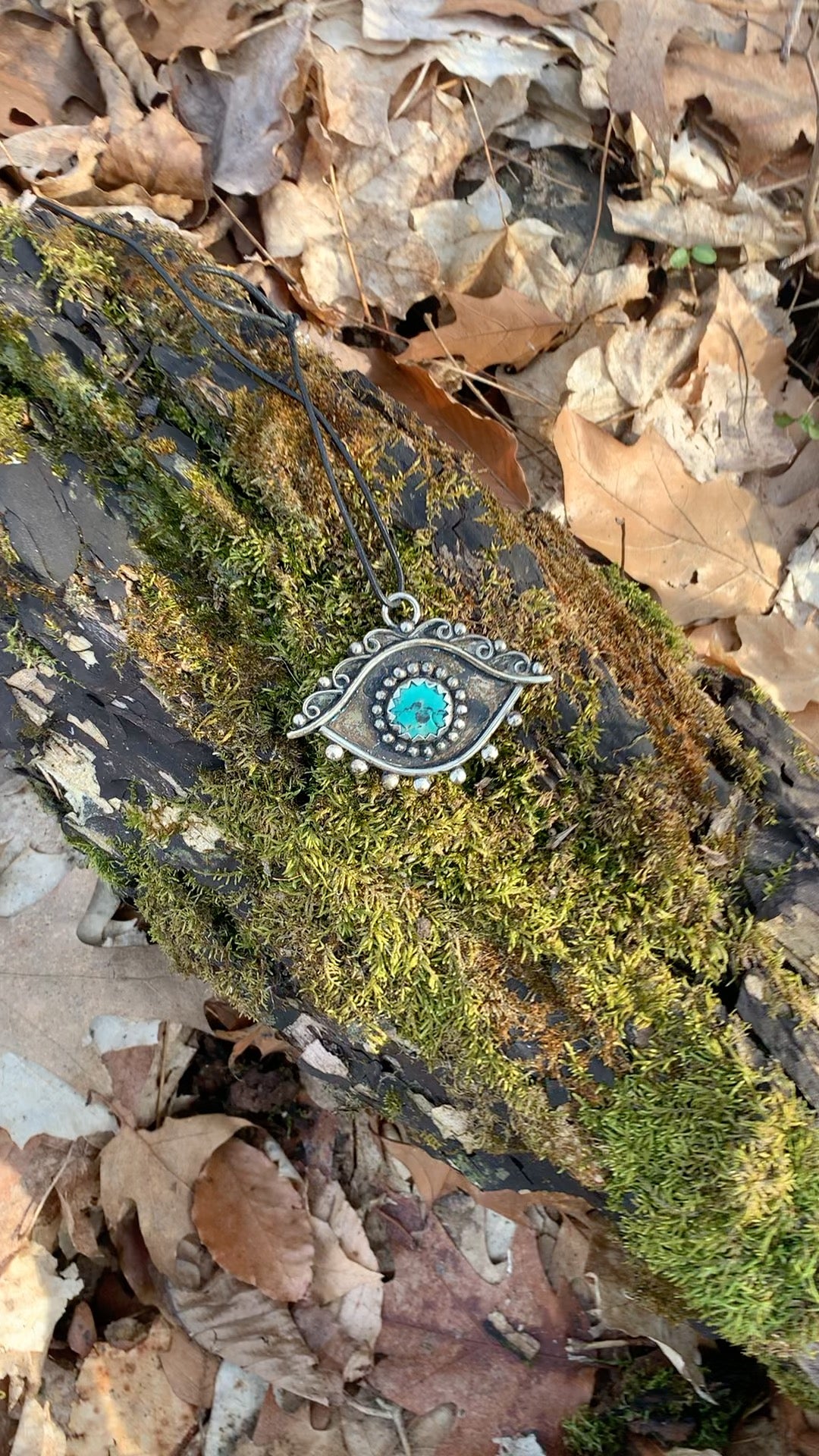 Turquoise Evil Eye pendant - Tibetan Silver