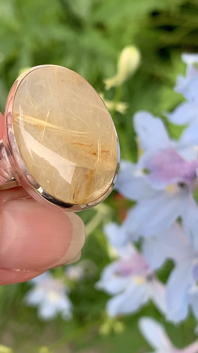 Gold Rutile in Quartz Ring size 10