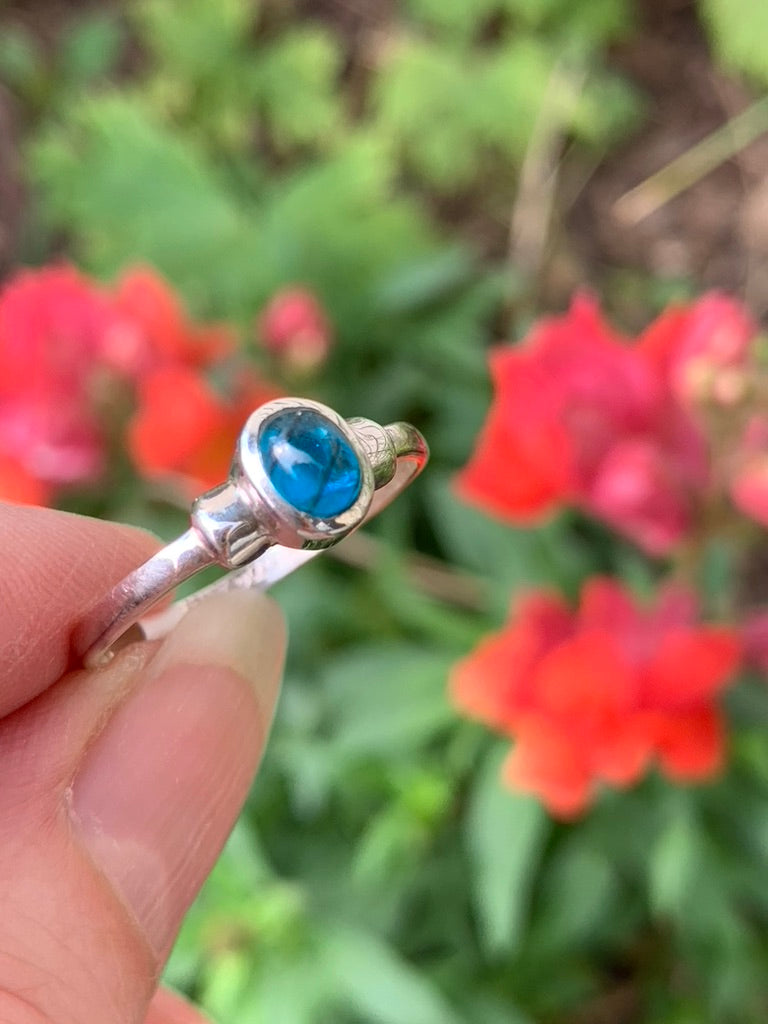 Blue Apatite Ring with Rutile size 9.5