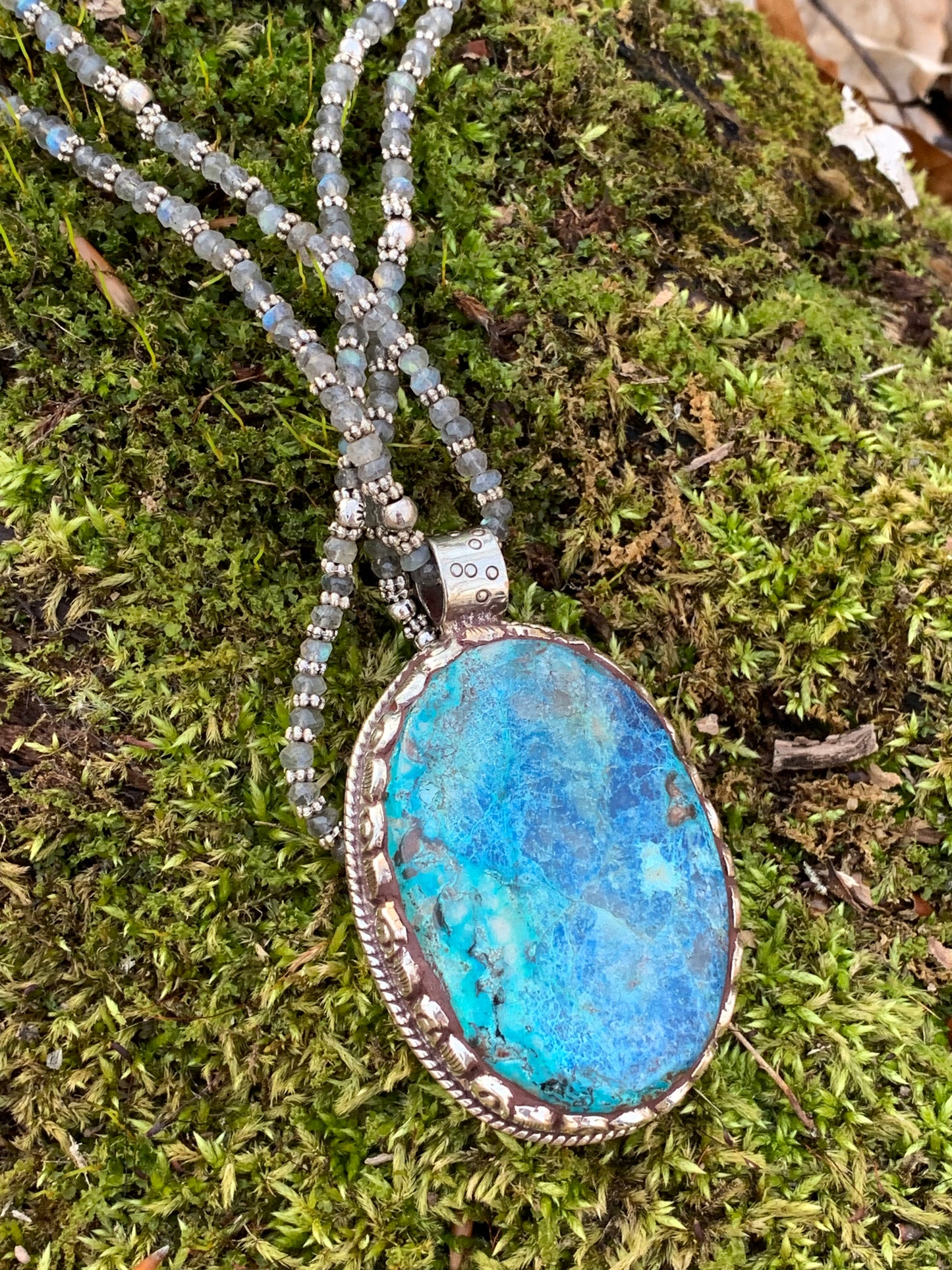 Chrysocolla pendant - Tibetan Silver