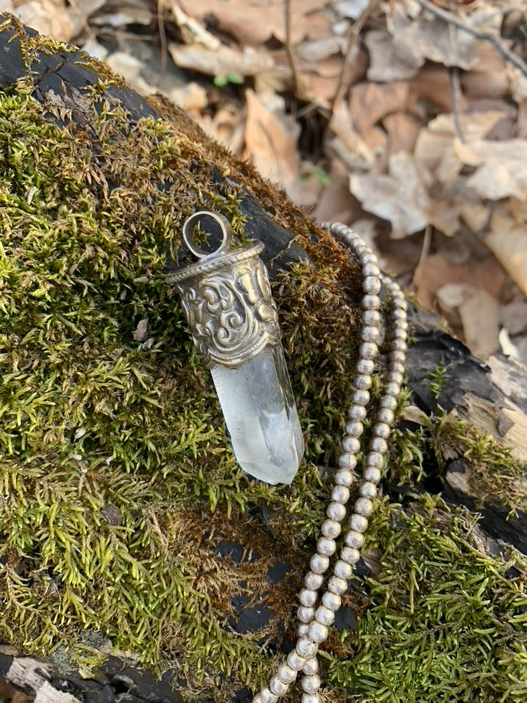 Clear Quartz pendant - Tibetan Silver