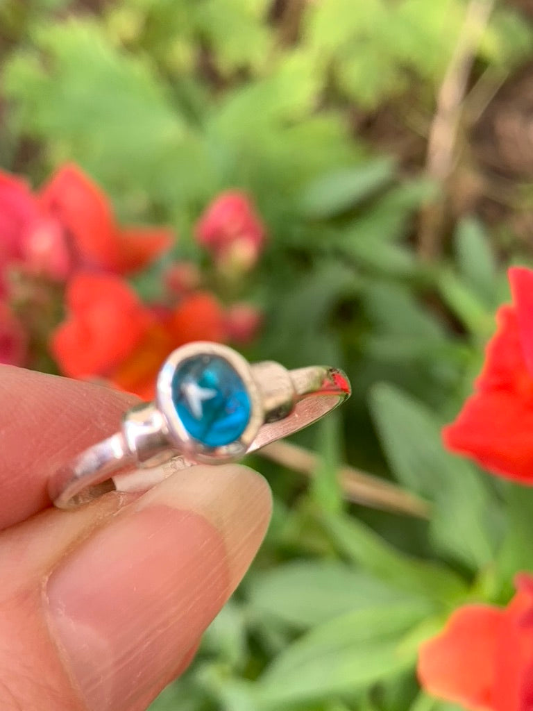 Blue Apatite Ring with Rutile size 9.5