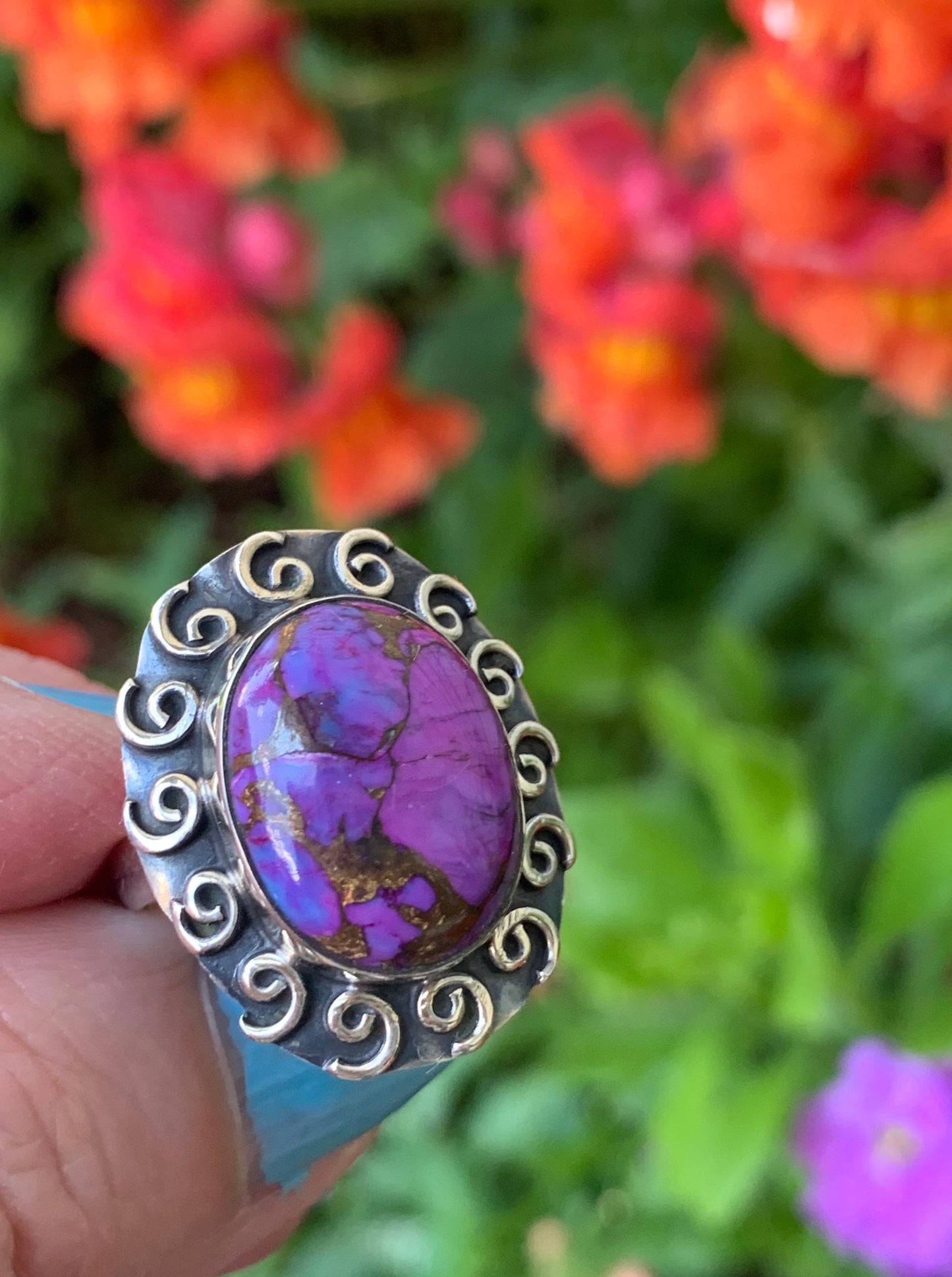 Purple Copper Turquoise Ring Size 7