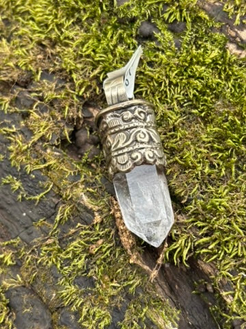 Clear Quartz pendant - Tibetan Silver