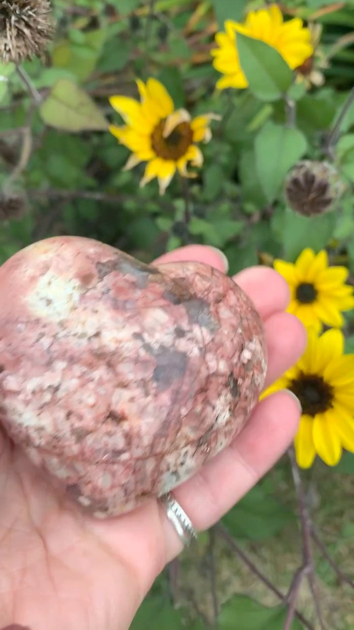 Red Moonstone Heart with Smokey Quartz and Fire Quartz