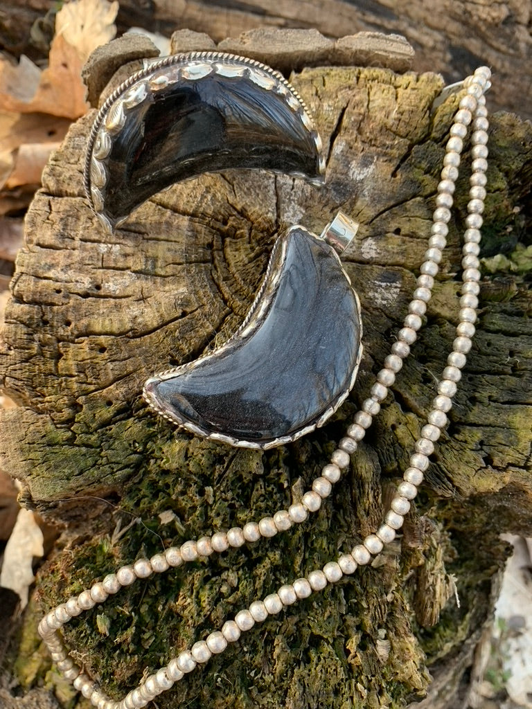 Silver Sheen Obsidian pendant - Tibetan Silver