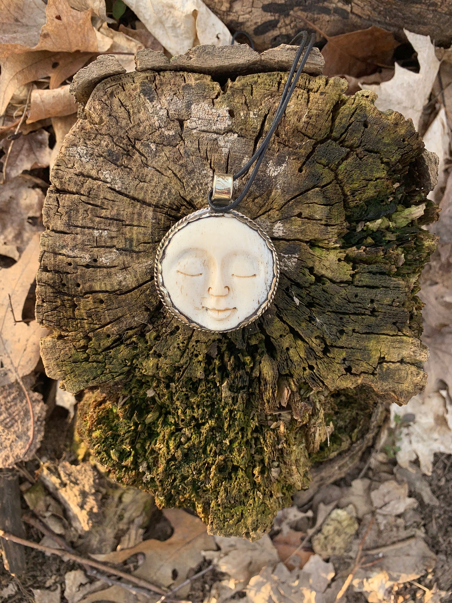 Buffalo Bone - FULL Moon pendant - Tibetan Silver