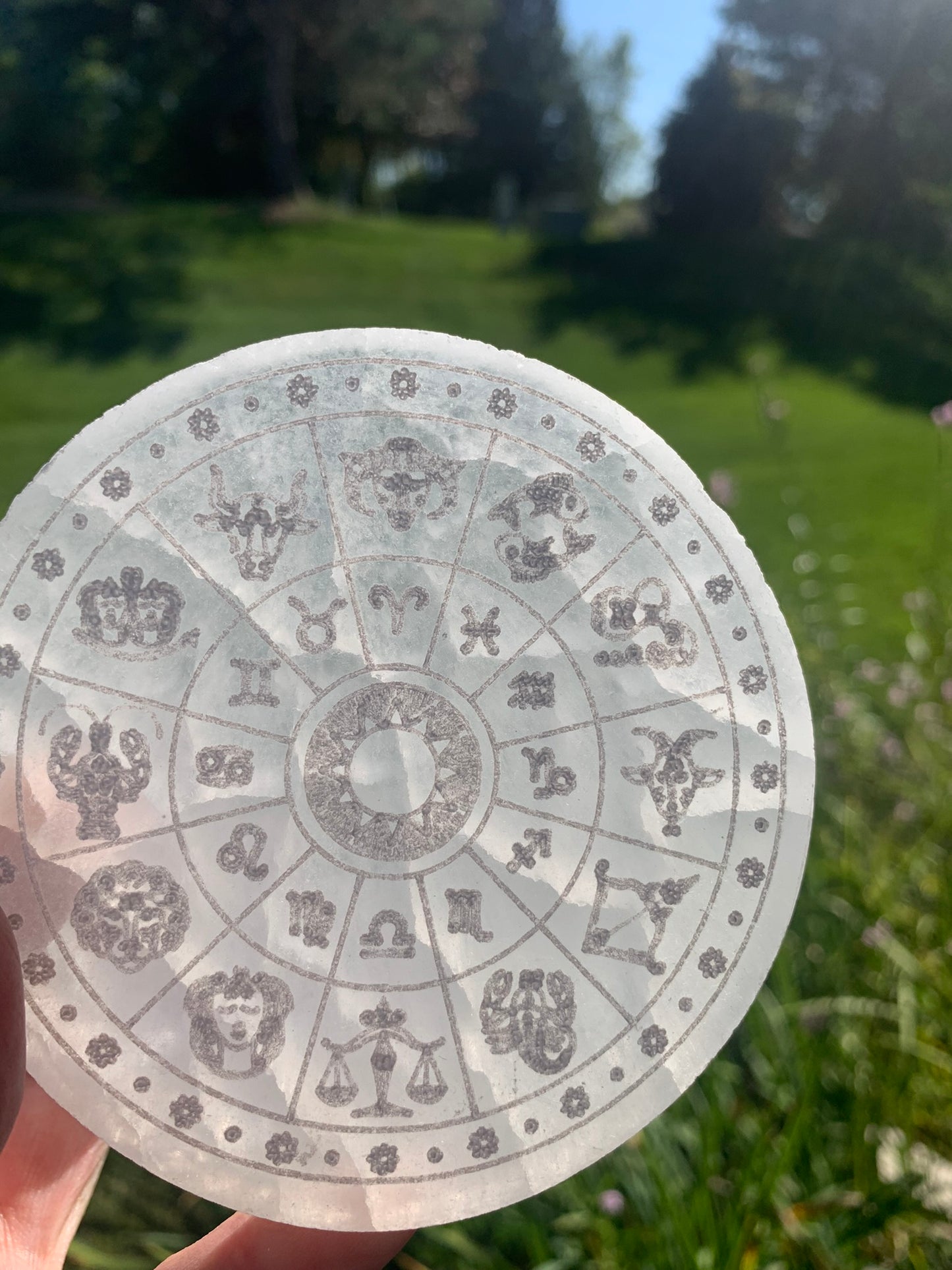 Selenite | Zodiac Wheel SMALL | Charging Plate - Grid