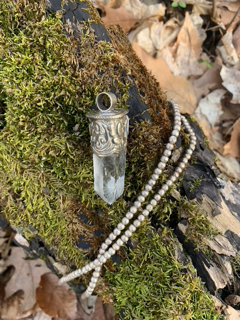 Clear Quartz pendant - Tibetan Silver