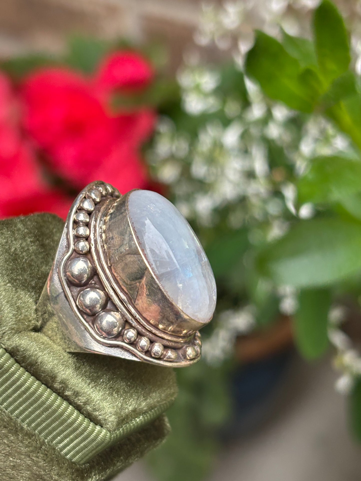 Rainbow Moonstone Ring size 7.5 - Nepal
