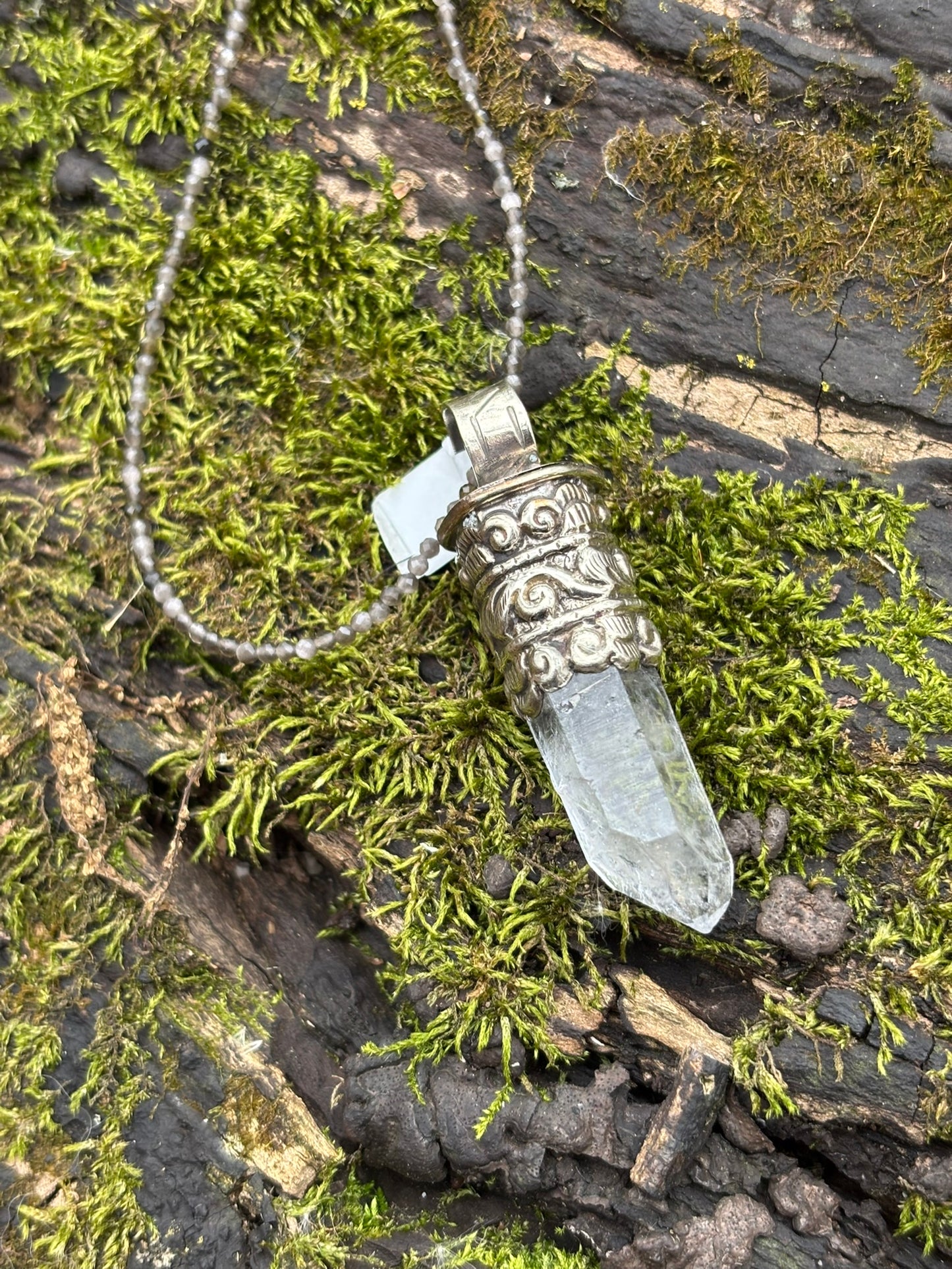 Clear Quartz pendant - Tibetan Silver