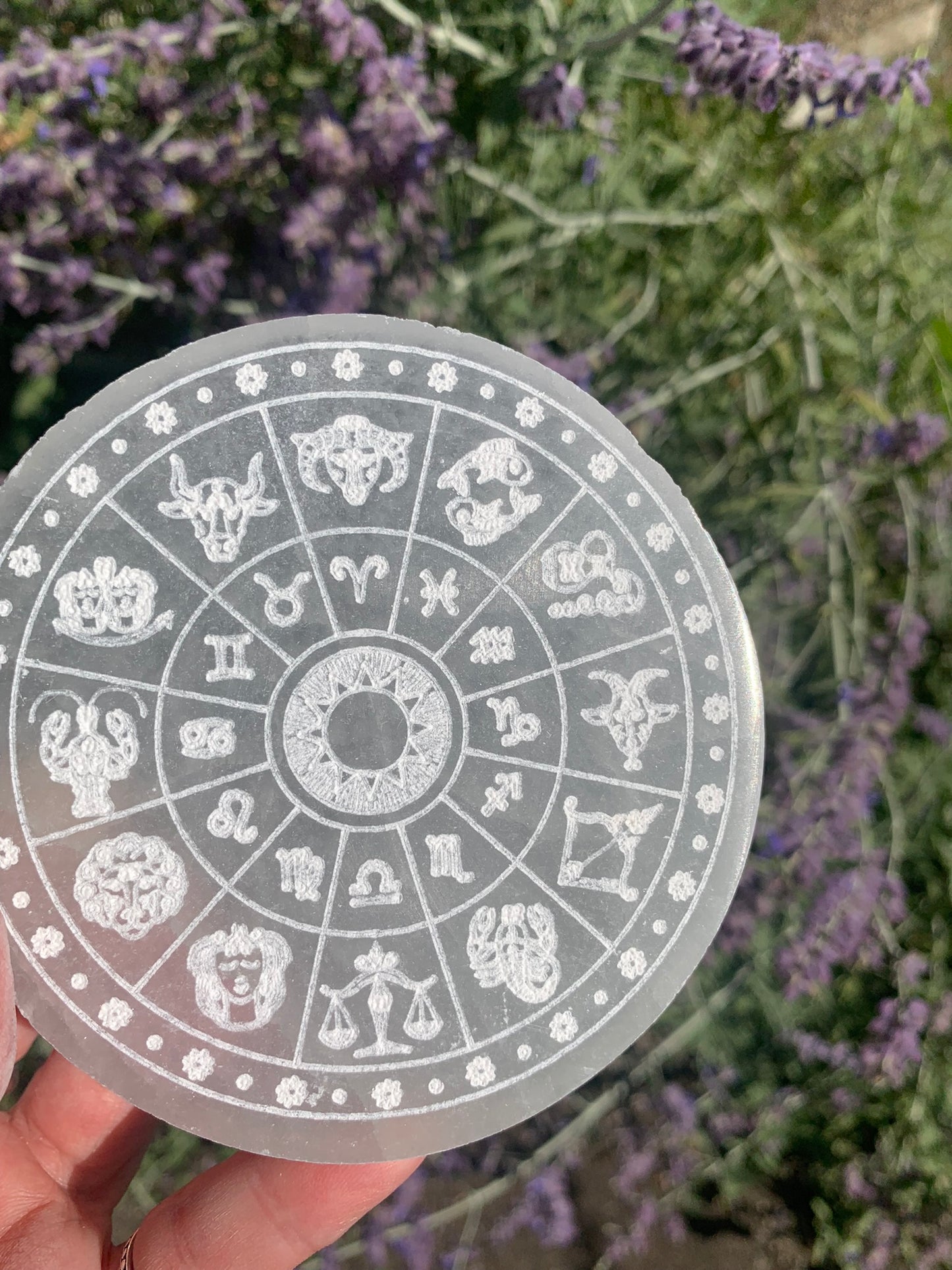 Selenite | Zodiac Wheel SMALL | Charging Plate - Grid