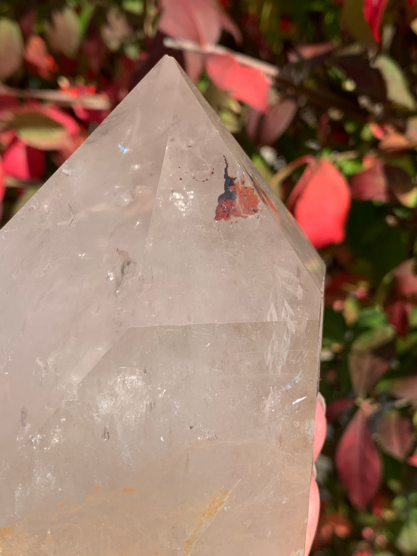 Smokey  Quartz Point with Golden Healer and Fire Quartz inclusions - Brazil