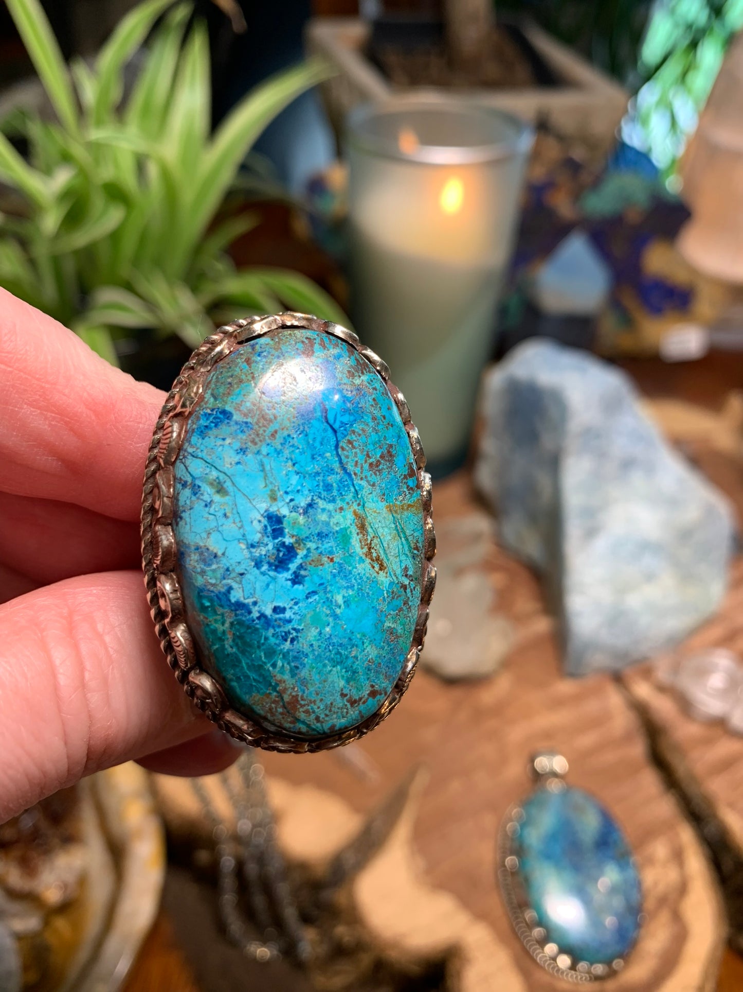 Chrysocolla ring - Tibetan Silver