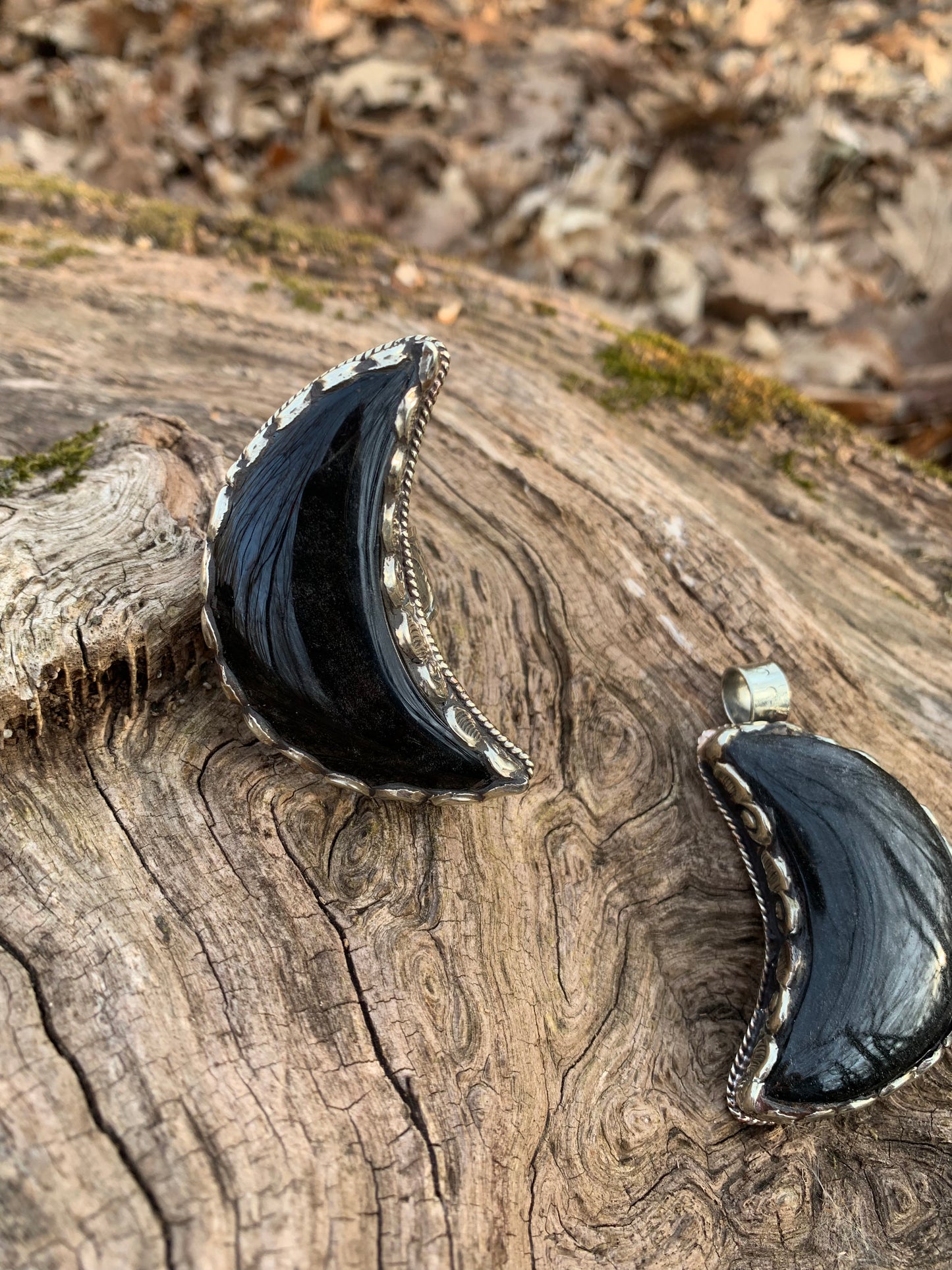 Silver Sheen Obsidian - Cresent Moon ring - Tibetan Silver