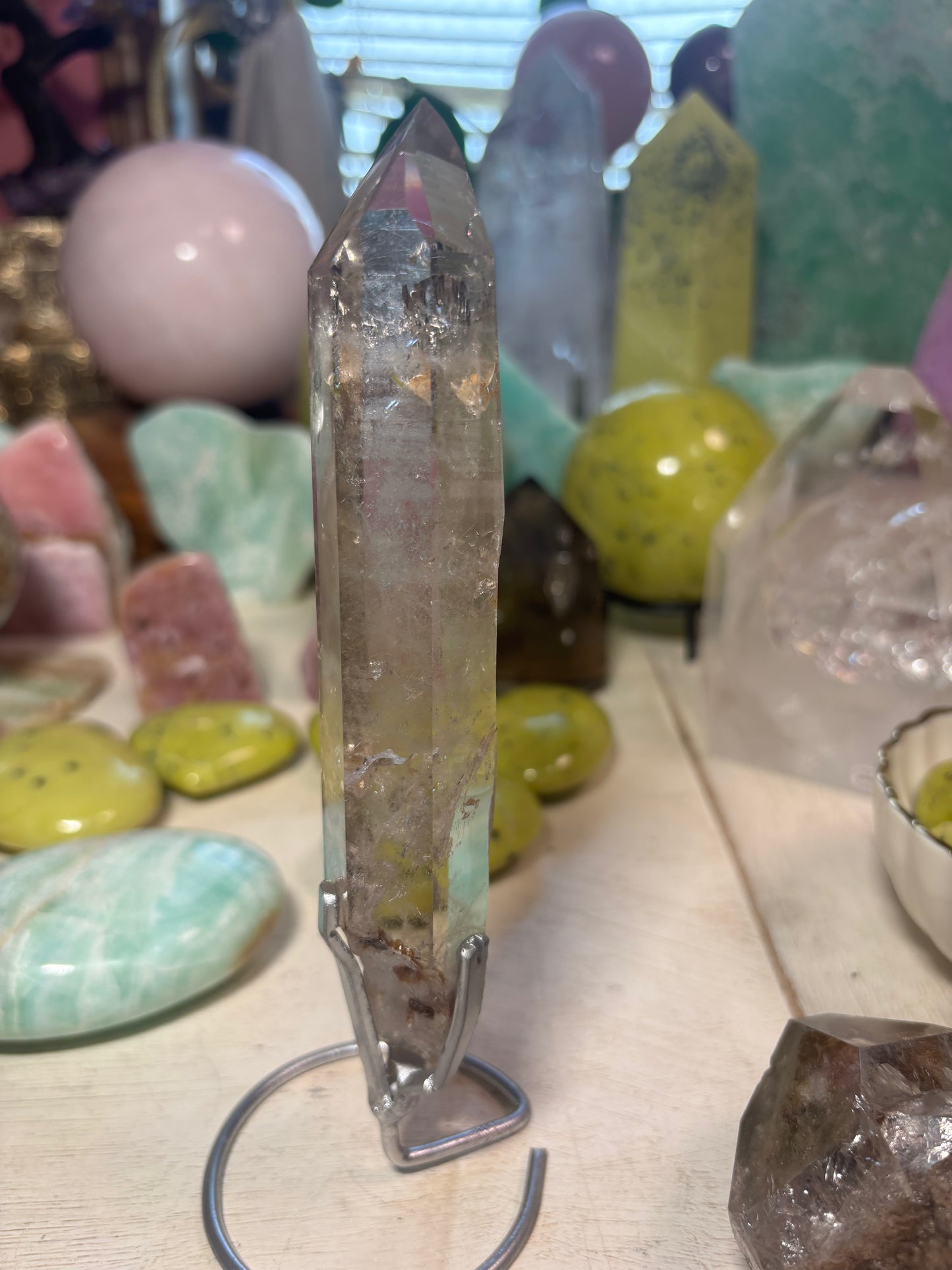 Smokey Quartz with inclusions - Point on stand - Brazil