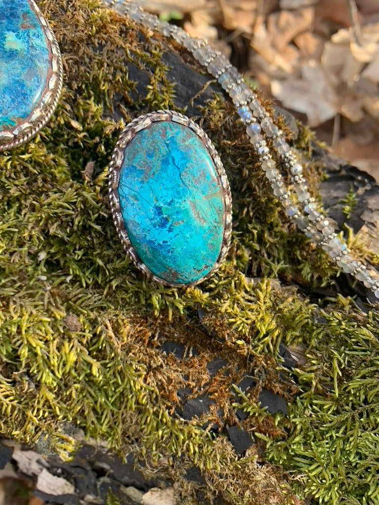 Chrysocolla ring - Tibetan Silver