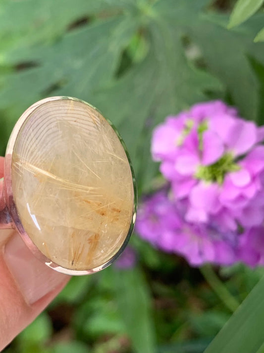 Gold Rutile in Quartz Ring size 10