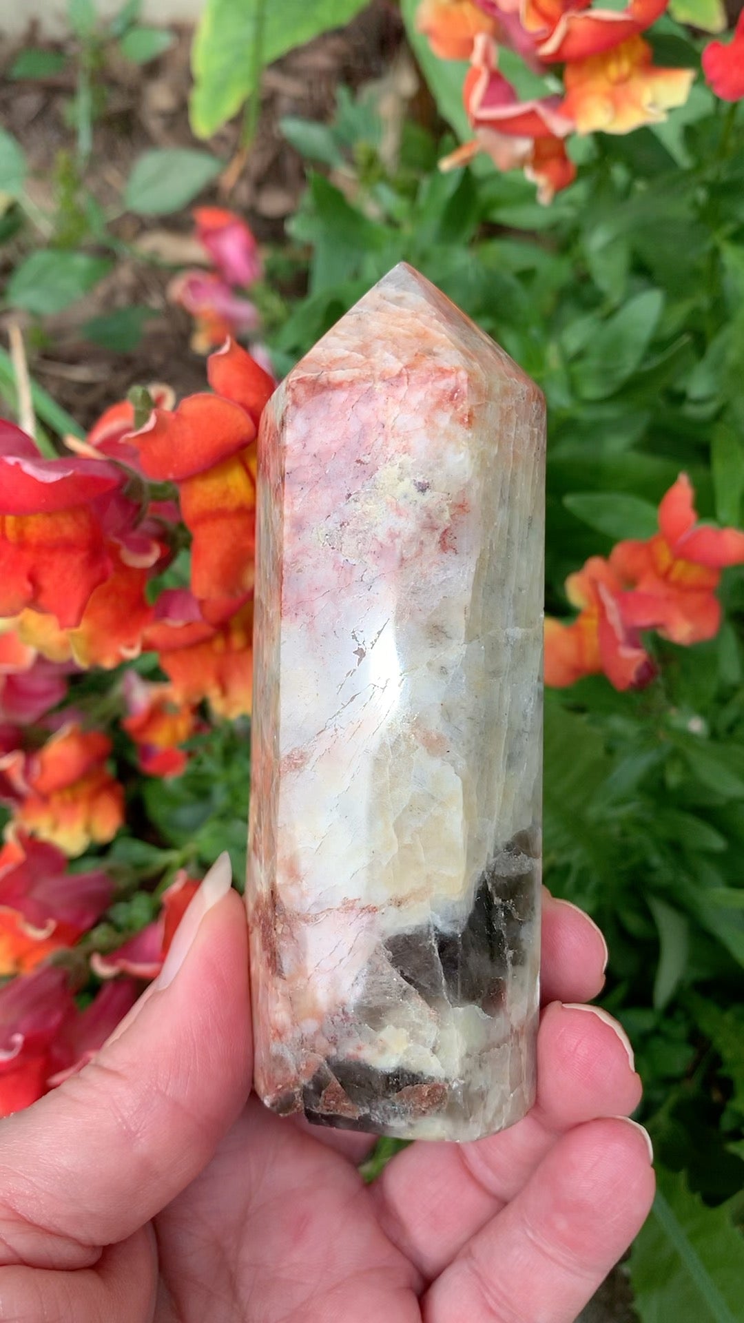 Fire Quartz -  Red Moonstone Generator with Smokey Quartz