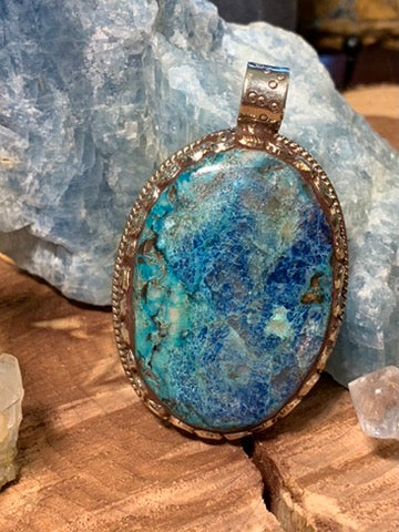 Chrysocolla pendant - Tibetan Silver