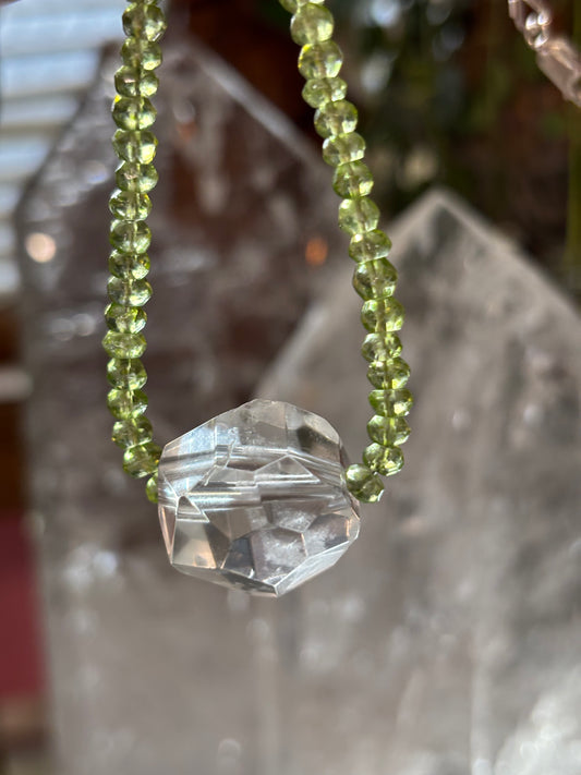 Awaken Light — Peridot with Faceted Lemurian Quartz Gem